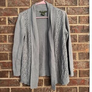 Eddie Bauer Light Gray Open-Front Linen Blend Cardigan
